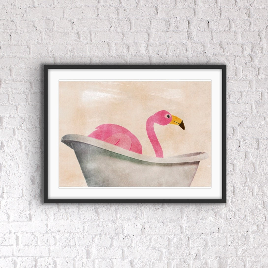 Vintage Flamingo Bathroom Print: Quirky Wall Art