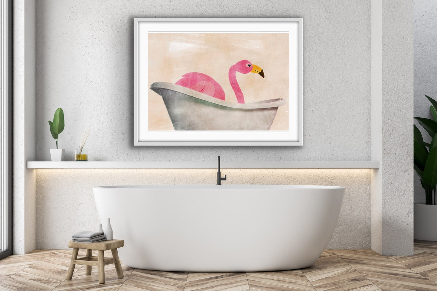 Vintage Flamingo Bathroom Print: Quirky Wall Art