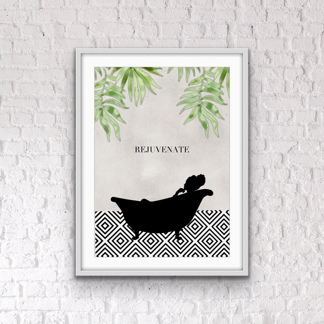 Quirky 'Rejuvenate' Bathroom Art Print: Tropical Decor