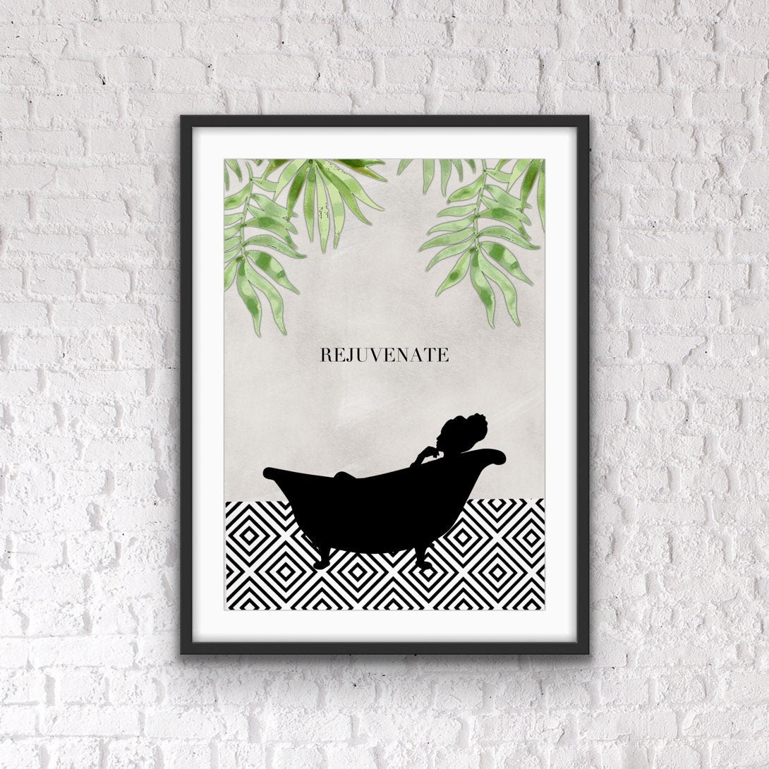 Quirky 'Rejuvenate' Bathroom Art Print: Tropical Decor