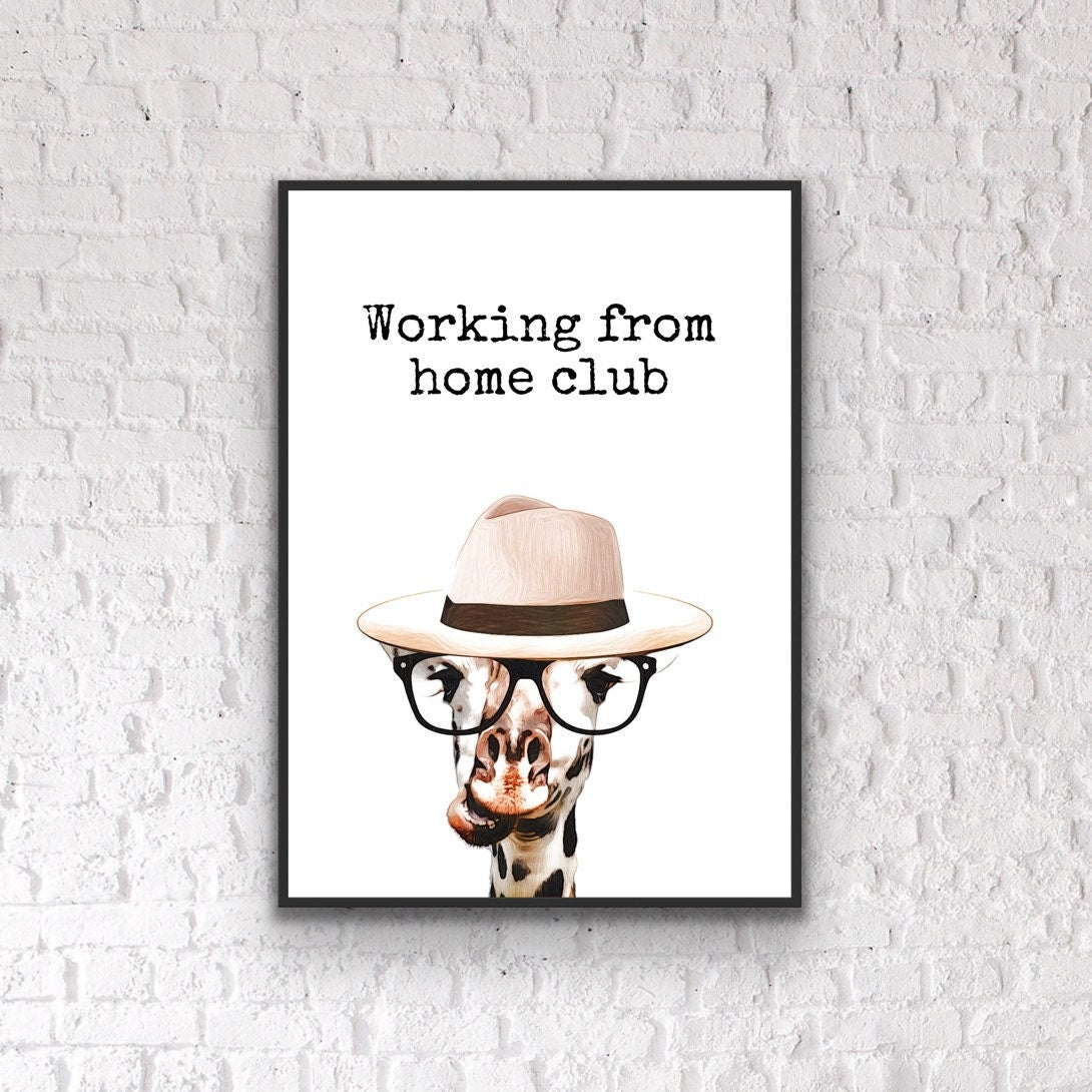 Funny Giraffe Home Office Print: Quirky Work From Home Decor