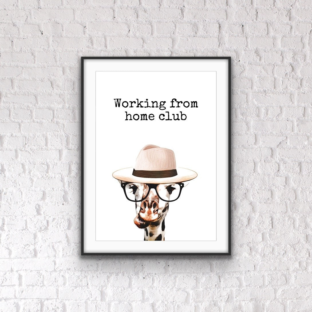 Funny Giraffe Home Office Print: Quirky Work From Home Decor