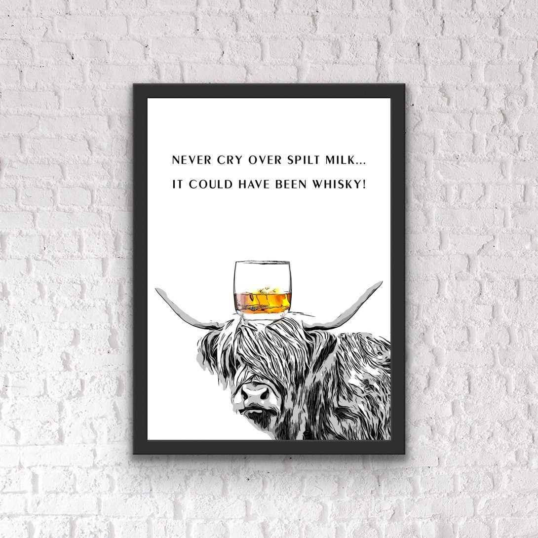 Whisky Highland Cow Bar Print: Funny Home Bar Poster