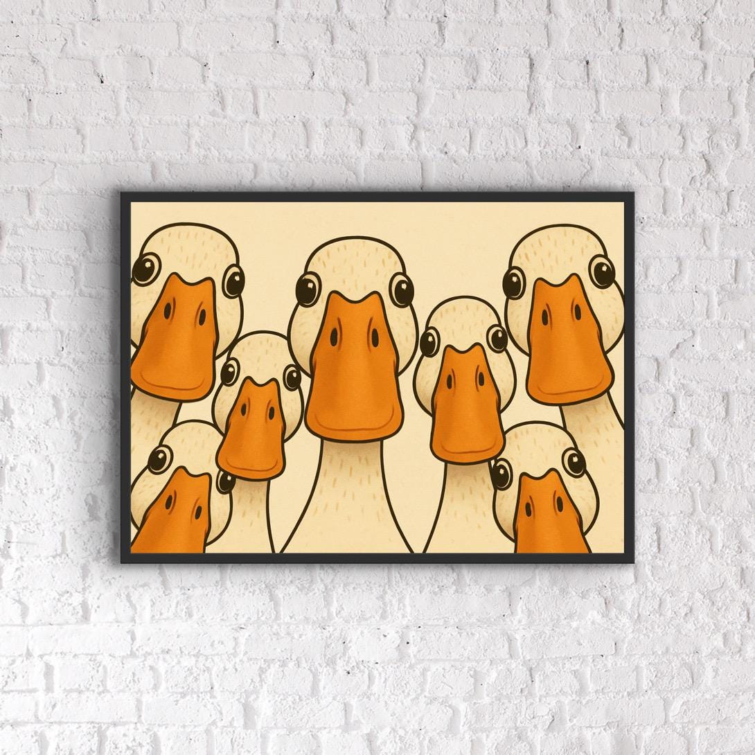 Nosey Ducks Print: Funny Quirky Animal Illustration, Farmhouse Decor