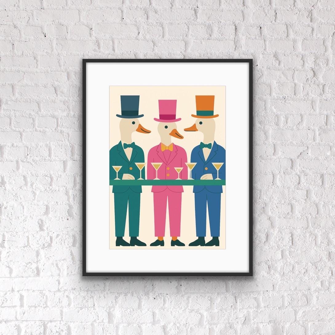 Dapper Ducks Bar Print: Whimsical Animal Art