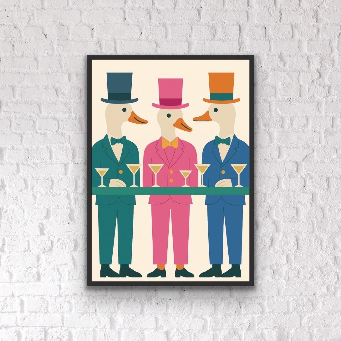 Dapper Ducks Bar Print: Whimsical Animal Art