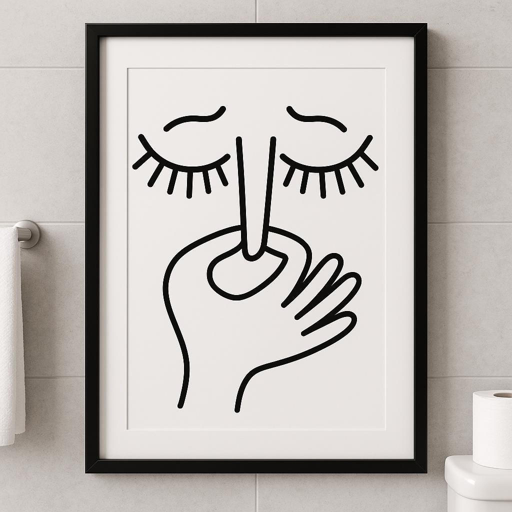Funny Line Art Print: Stinky Face Holding Nose - Bathroom Humor