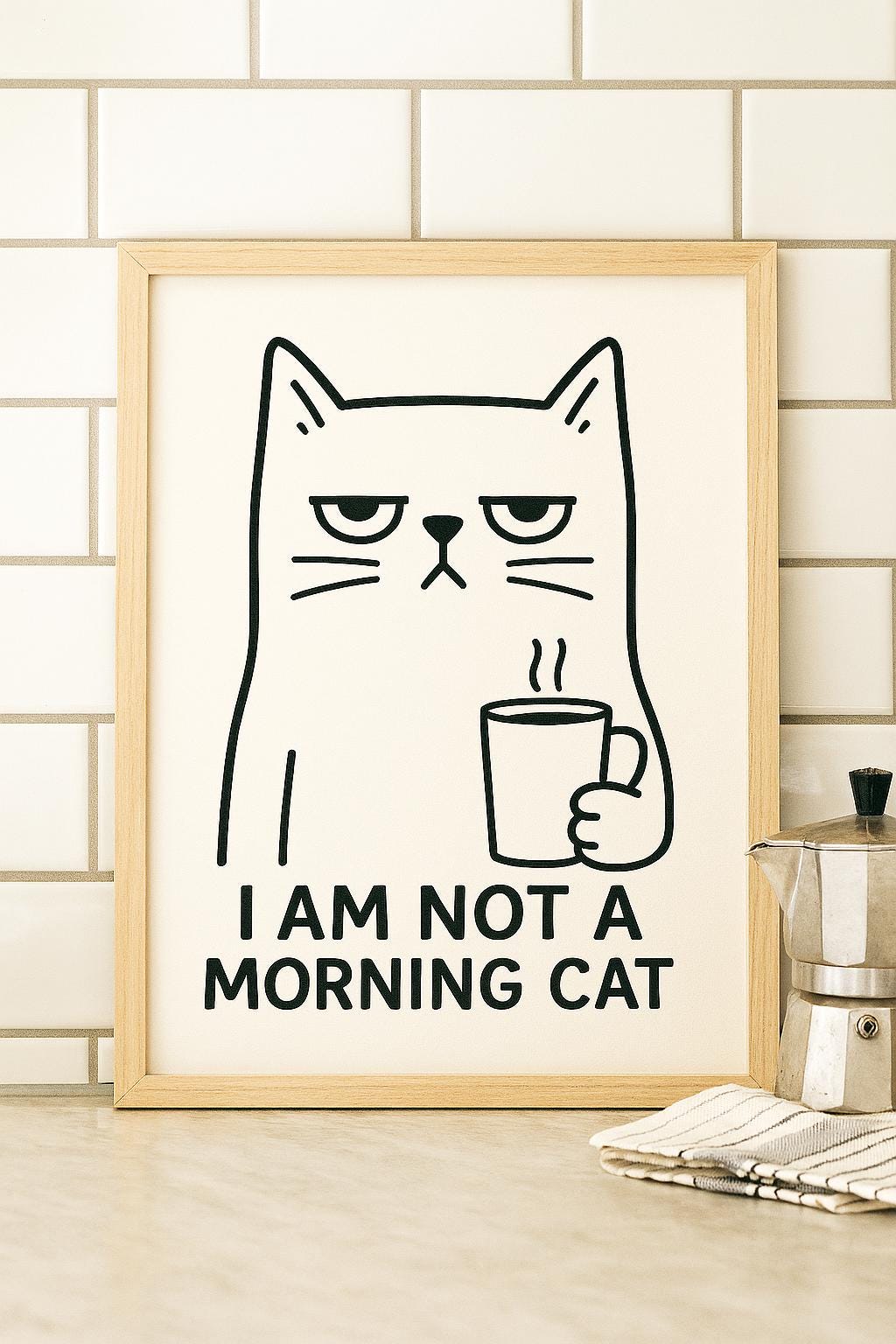Grumpy Cat Coffee Print: Funny Minimalist Kitchen & Office Art