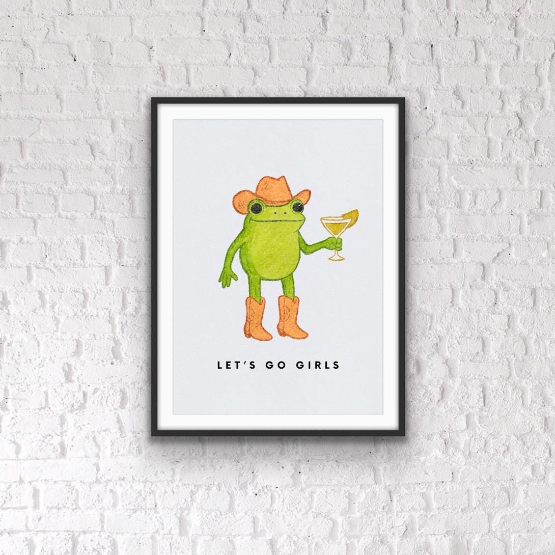 Funny Kitchen Wall Art – Cowgirl Frog Print “Let’s Go Girls” – Quirky Country Kitchen Decor, Western Animal Art, Farmhouse Frog Illustration