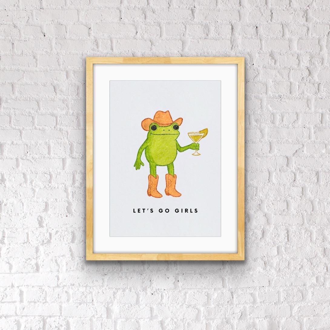 Funny Kitchen Wall Art – Cowgirl Frog Print “Let’s Go Girls” – Quirky Country Kitchen Decor, Western Animal Art, Farmhouse Frog Illustration