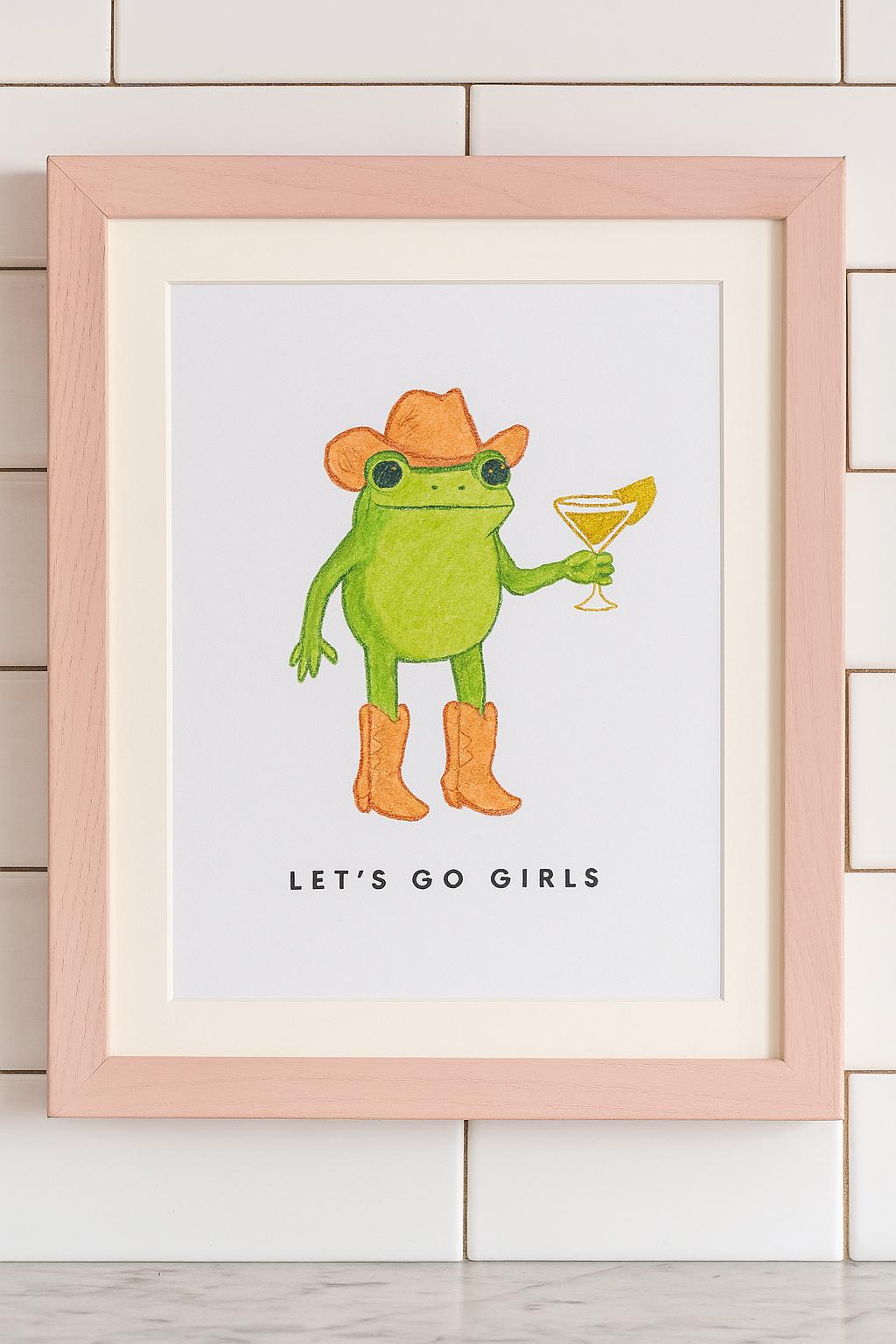Funny Kitchen Wall Art – Cowgirl Frog Print “Let’s Go Girls” – Quirky Country Kitchen Decor, Western Animal Art, Farmhouse Frog Illustration