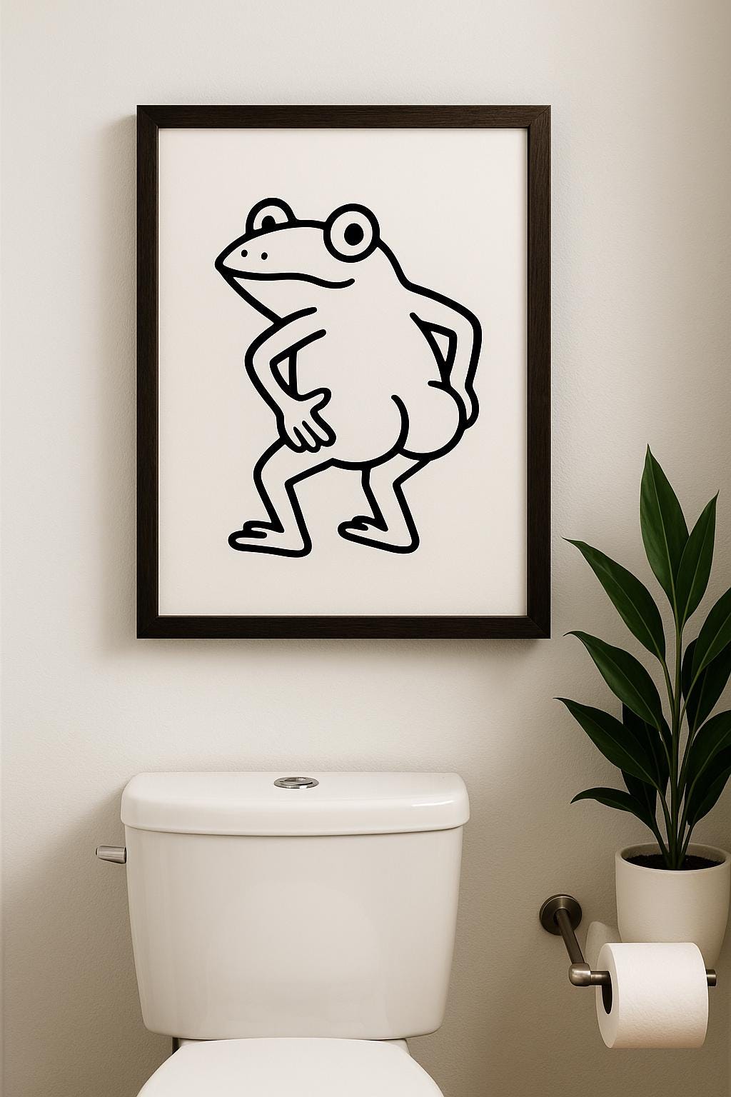 Funny Frog Bathroom Print: Cheeky Mooning Animal Illustration