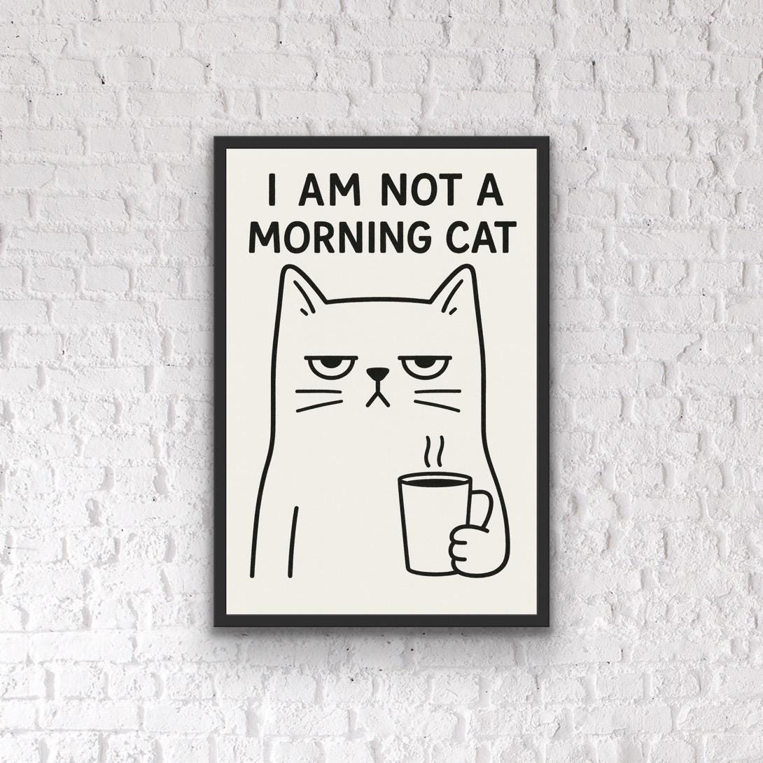 Grumpy Cat Coffee Print: Funny Minimalist Kitchen & Office Art