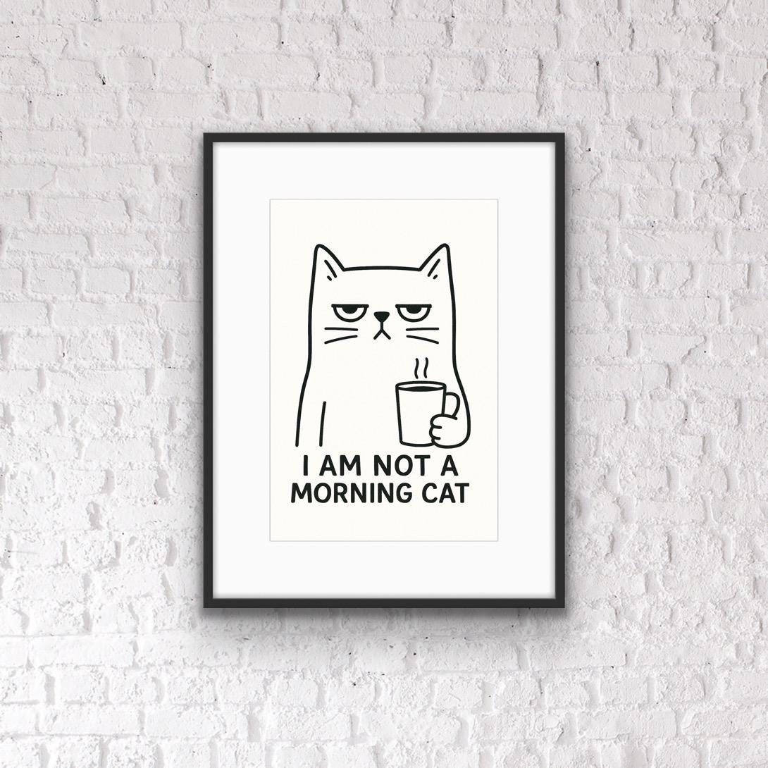 Grumpy Cat Coffee Print: Funny Minimalist Kitchen & Office Art