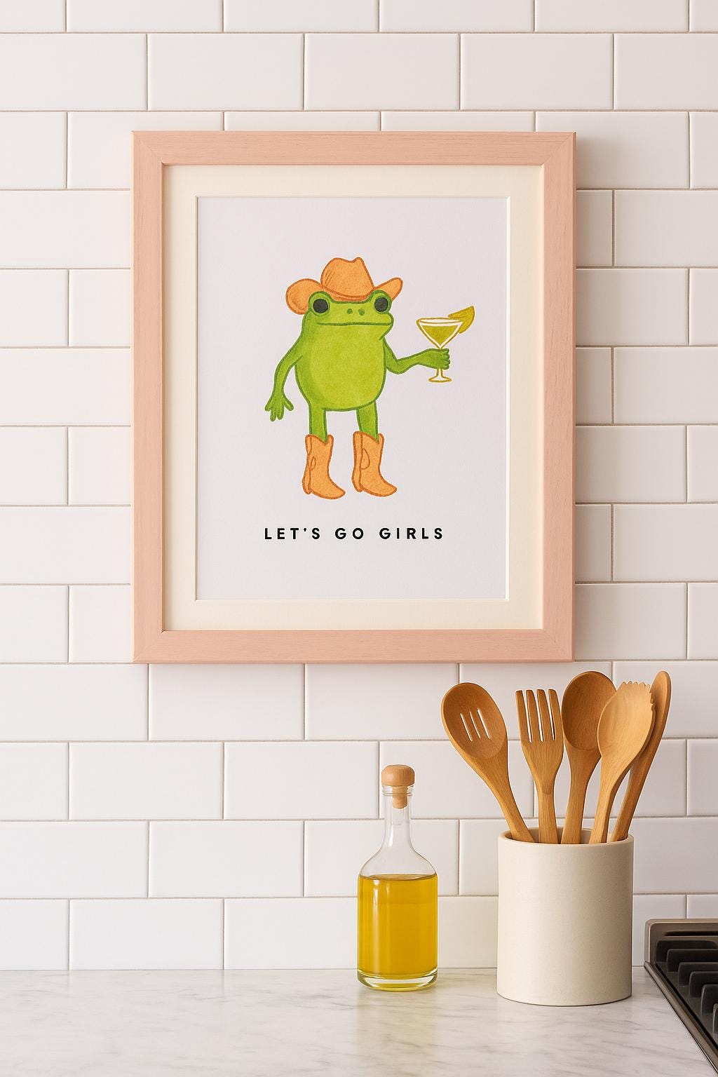 Funny Kitchen Wall Art – Cowgirl Frog Print “Let’s Go Girls” – Quirky Country Kitchen Decor, Western Animal Art, Farmhouse Frog Illustration
