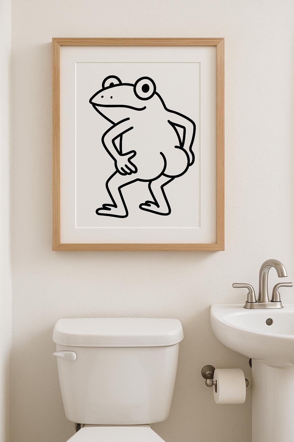 Funny Frog Bathroom Print: Cheeky Mooning Animal Illustration