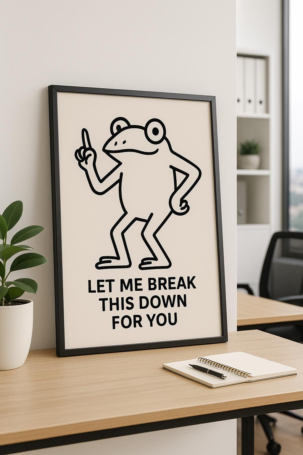 Funny Frog Office Print: Quirky Motivational Minimalist Line Art