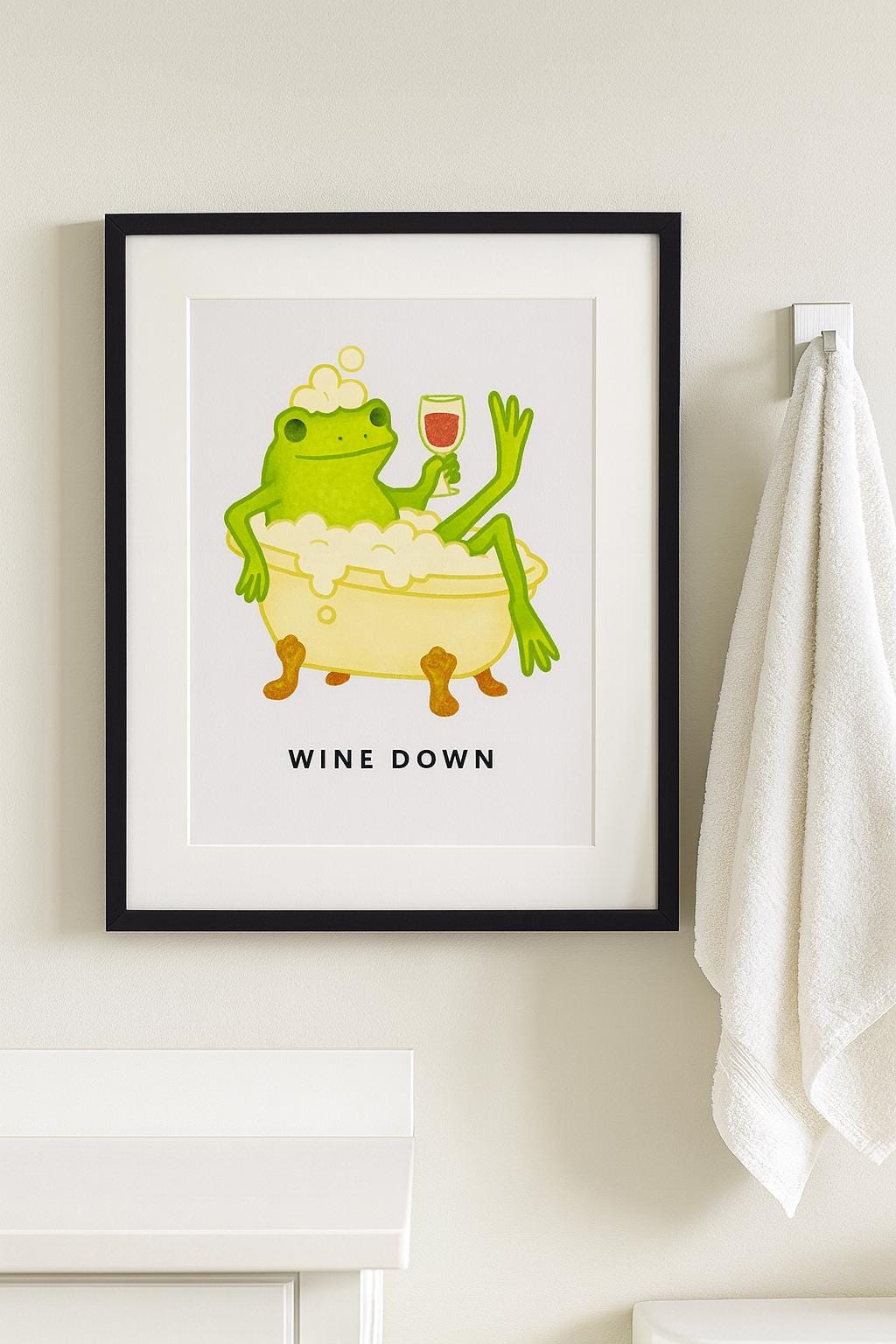 Funny Frog Bathroom Print: Quirky Wine Art