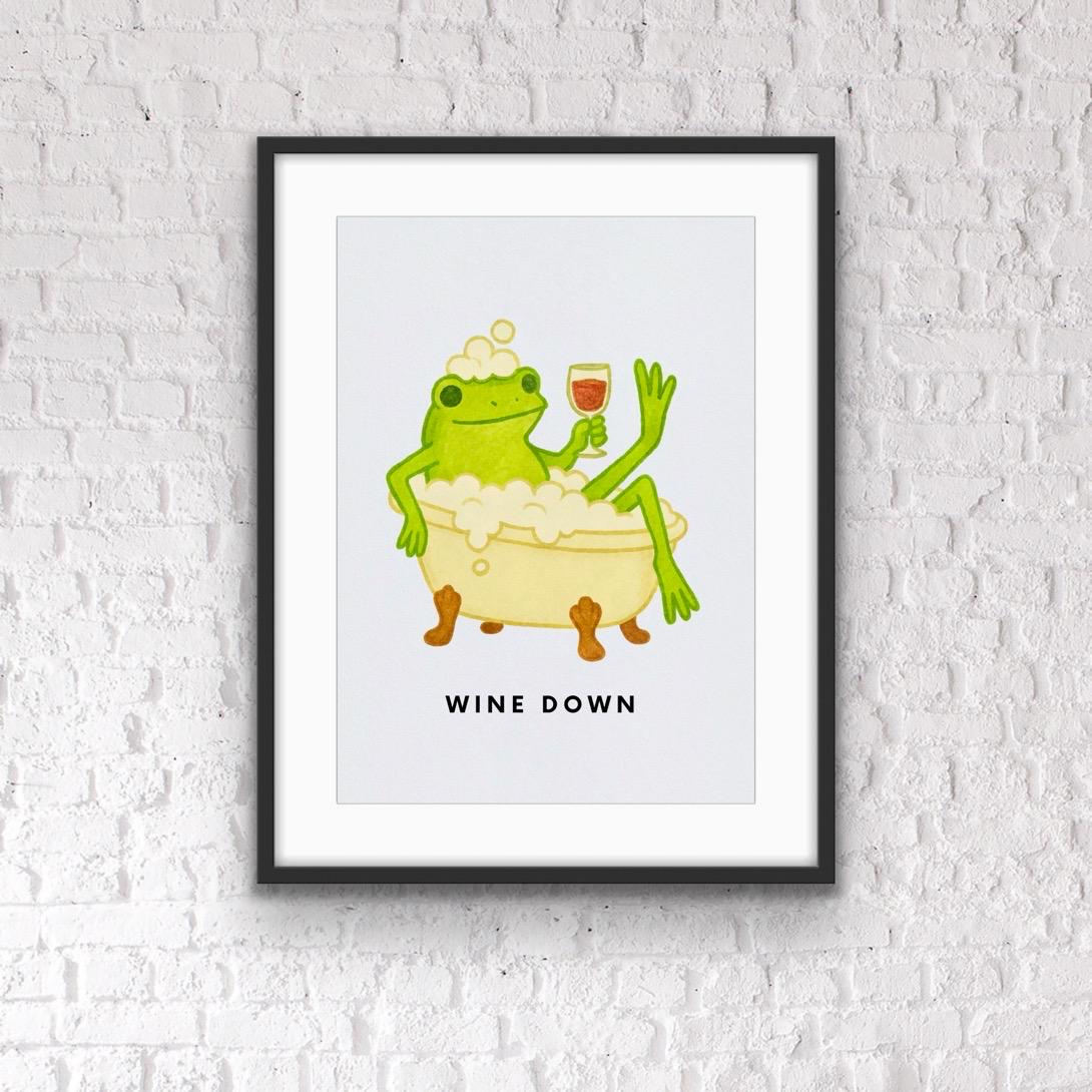 Funny Frog Bathroom Print: Quirky Wine Art