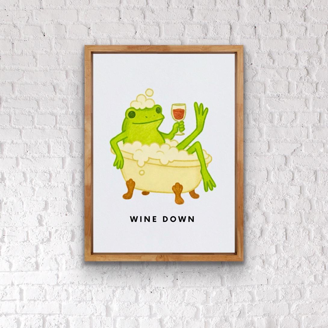 Funny Frog Bathroom Print: Quirky Wine Art