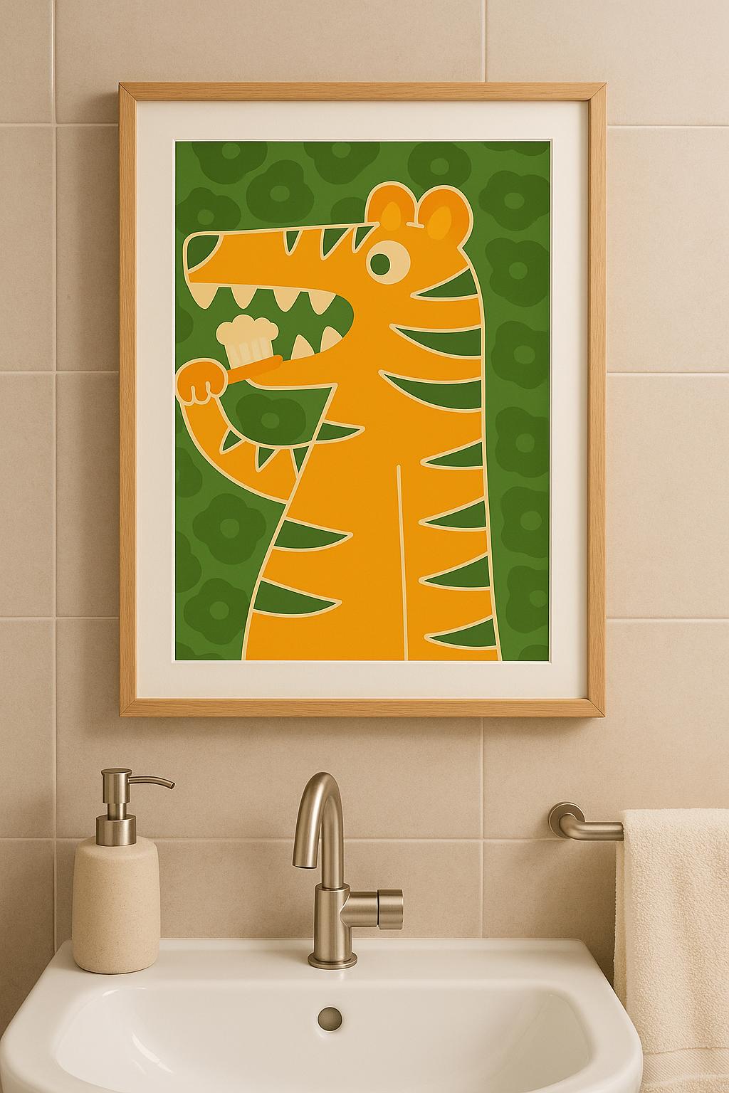 Playful Tiger Print: Funny Bathroom Wall Art, Kids Jungle Decor