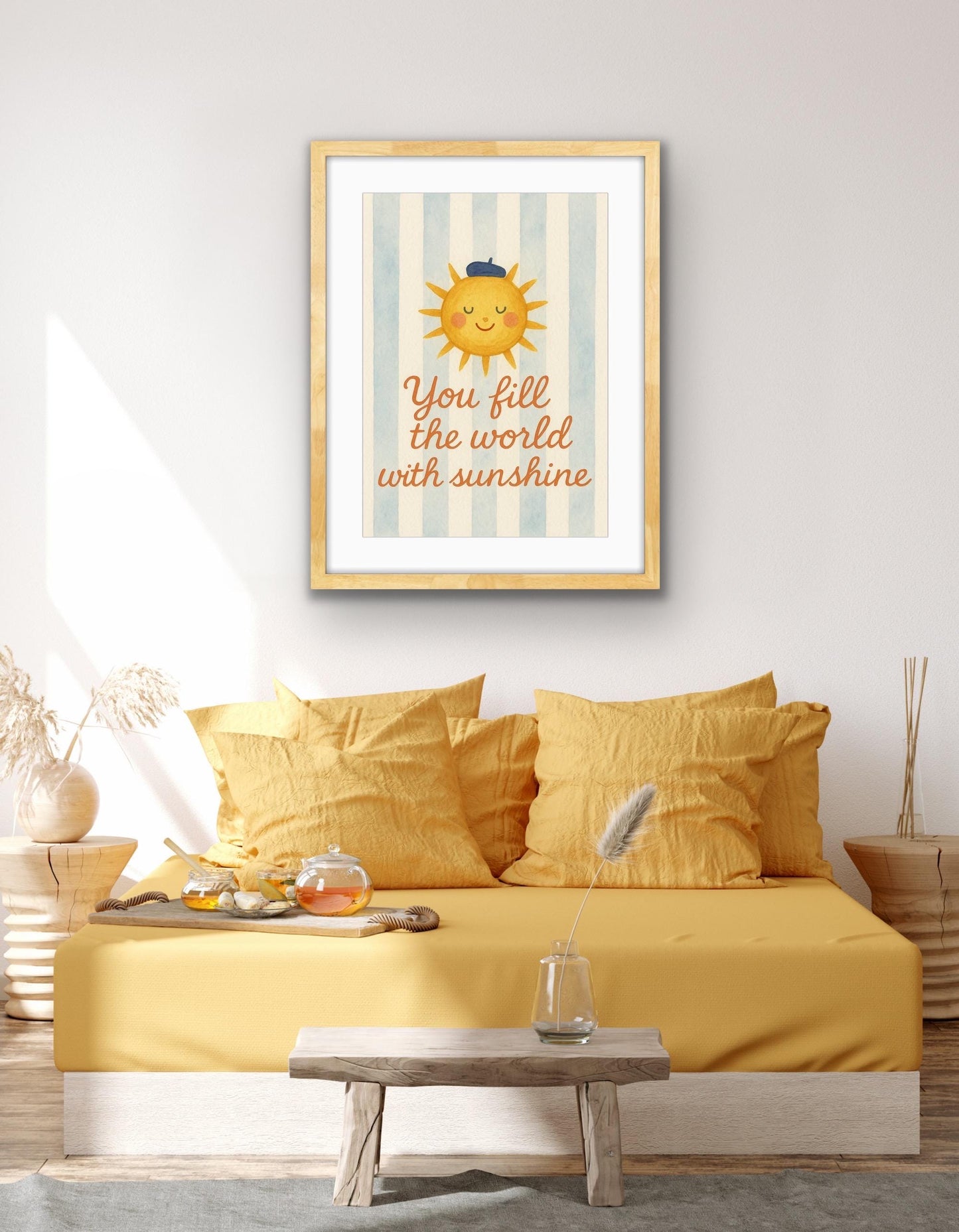 Self Care Wall Art Print – “You Fill the World with Sunshine” Quote | Positive Affirmation, Whimsical Sun Illustration, Mental Health & Well