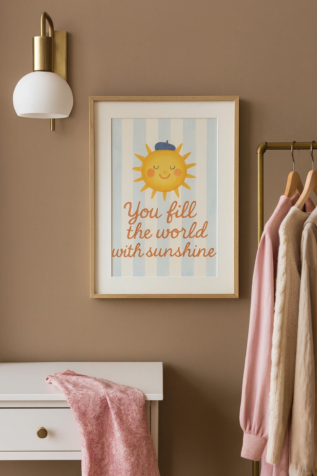 Self Care Wall Art Print – “You Fill the World with Sunshine” Quote | Positive Affirmation, Whimsical Sun Illustration, Mental Health & Well