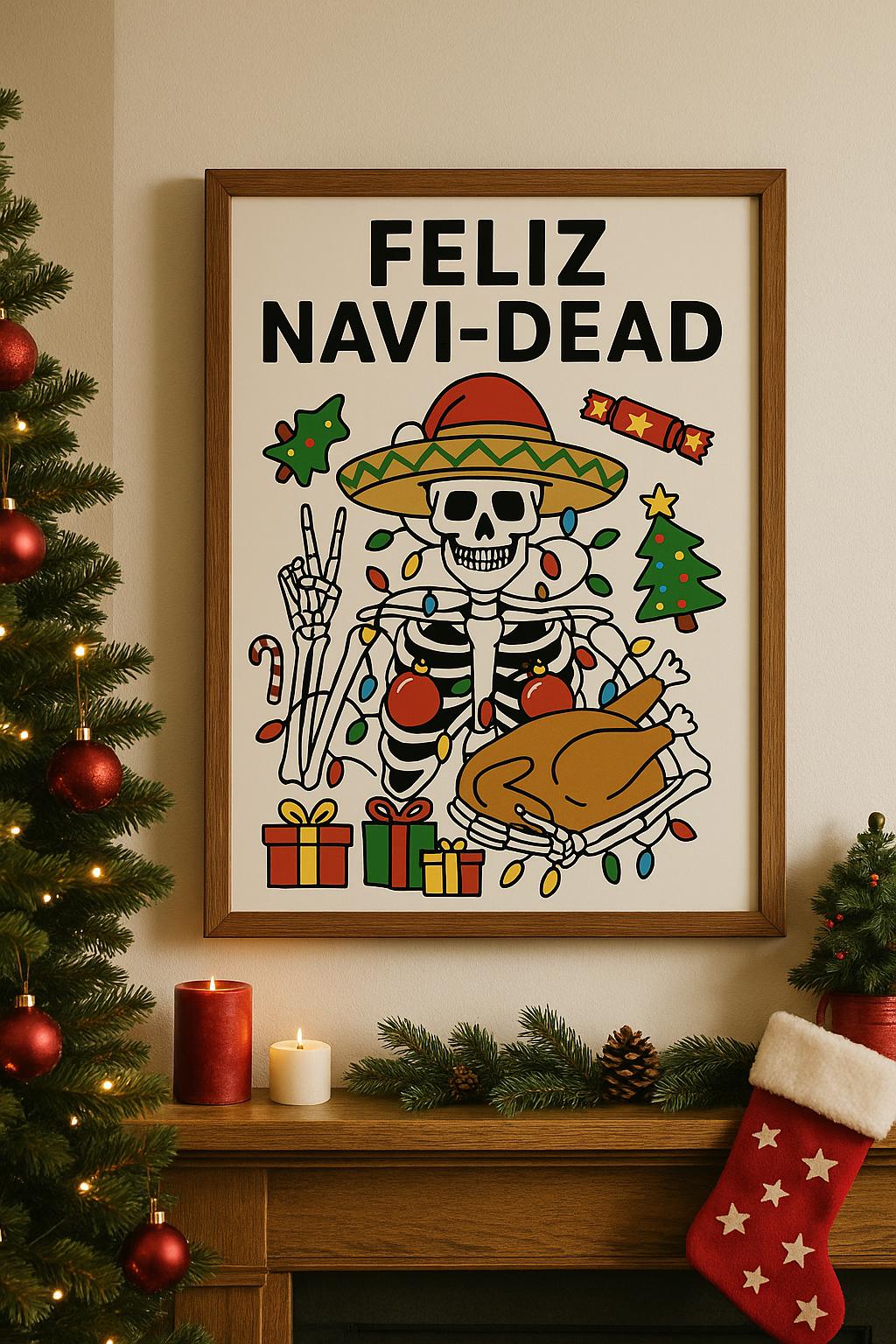 Feliz Navi-Dead Christmas Print: Funny Holiday Skeleton Art