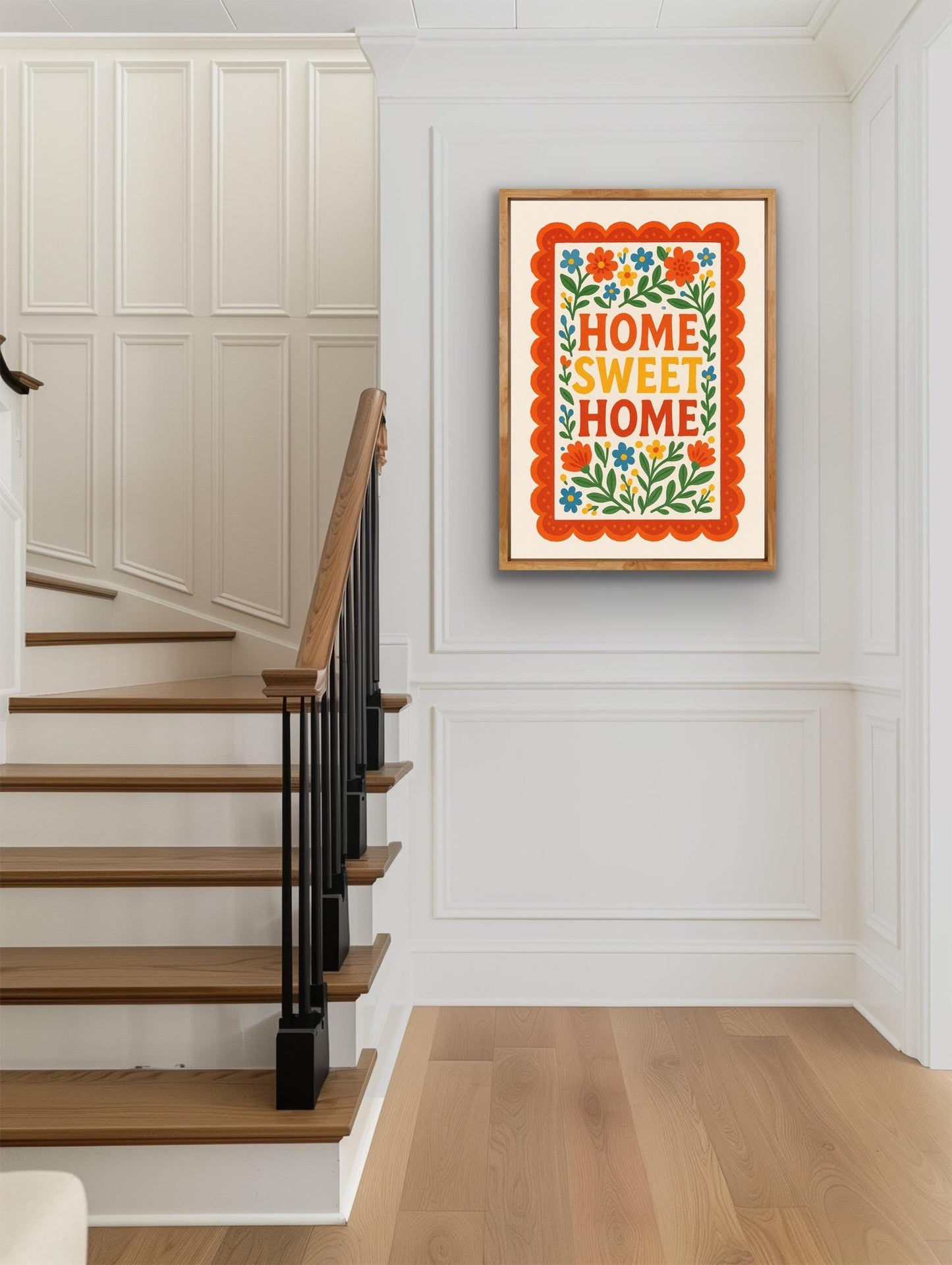 Home Sweet Home Print – Retro Folk Art Wall Art | Colourful Floral Quote Print | Boho Home Decor | Hallway or Kitchen Wall Art