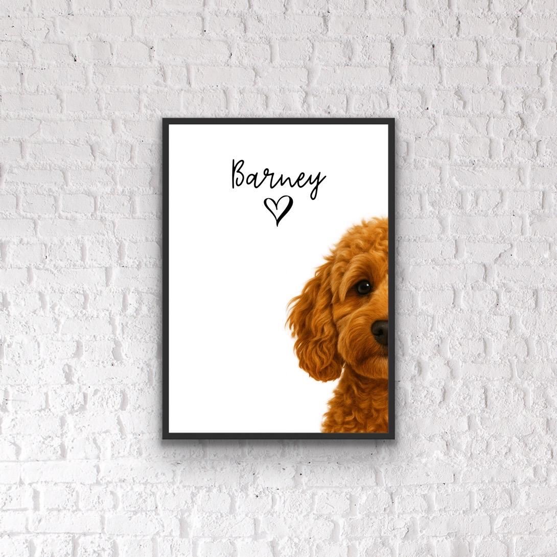 Personalized Cavapoo Print: Custom Dog Portrait, Heart Detail