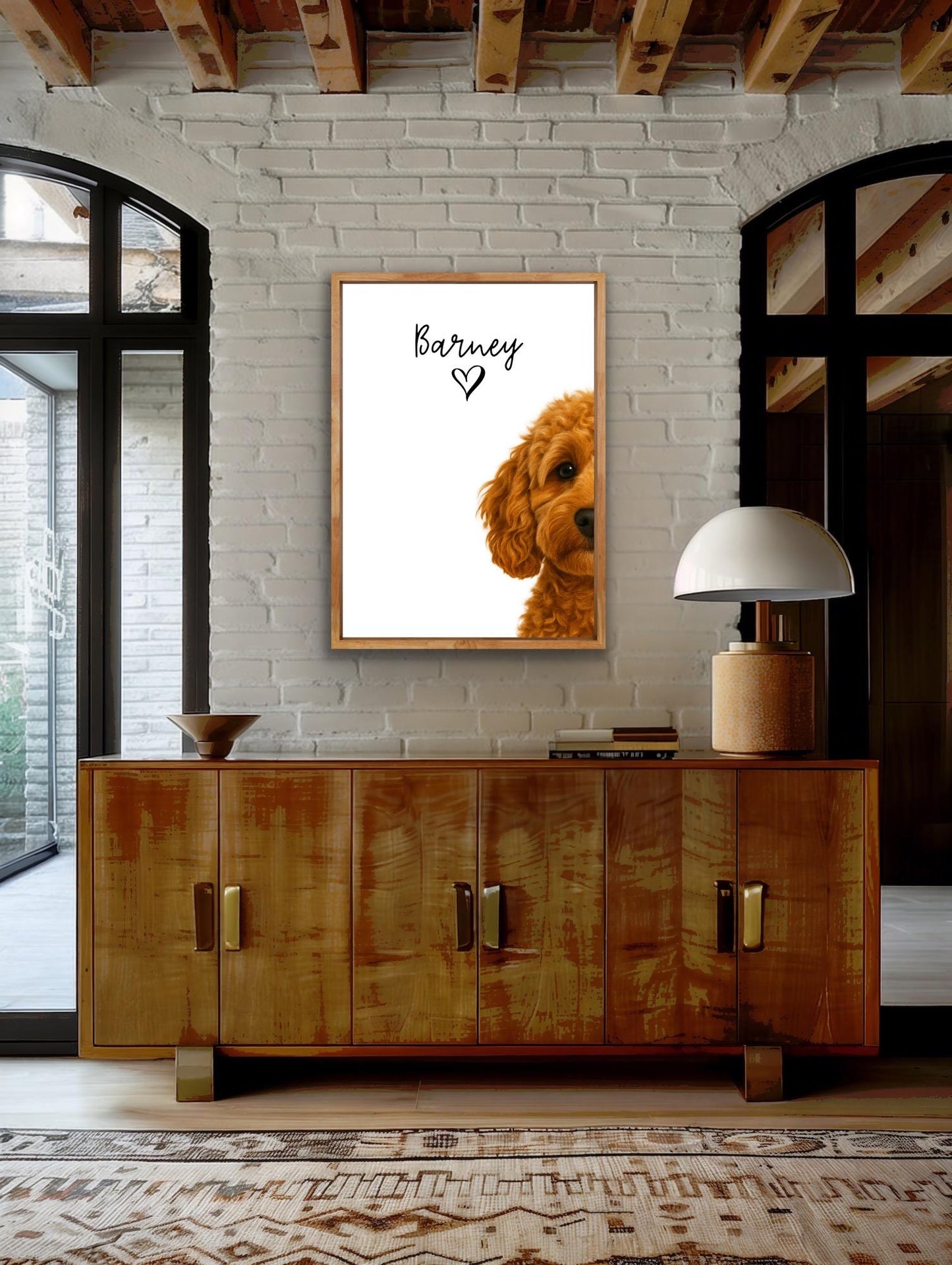 Personalized Cavapoo Print: Custom Dog Portrait, Heart Detail