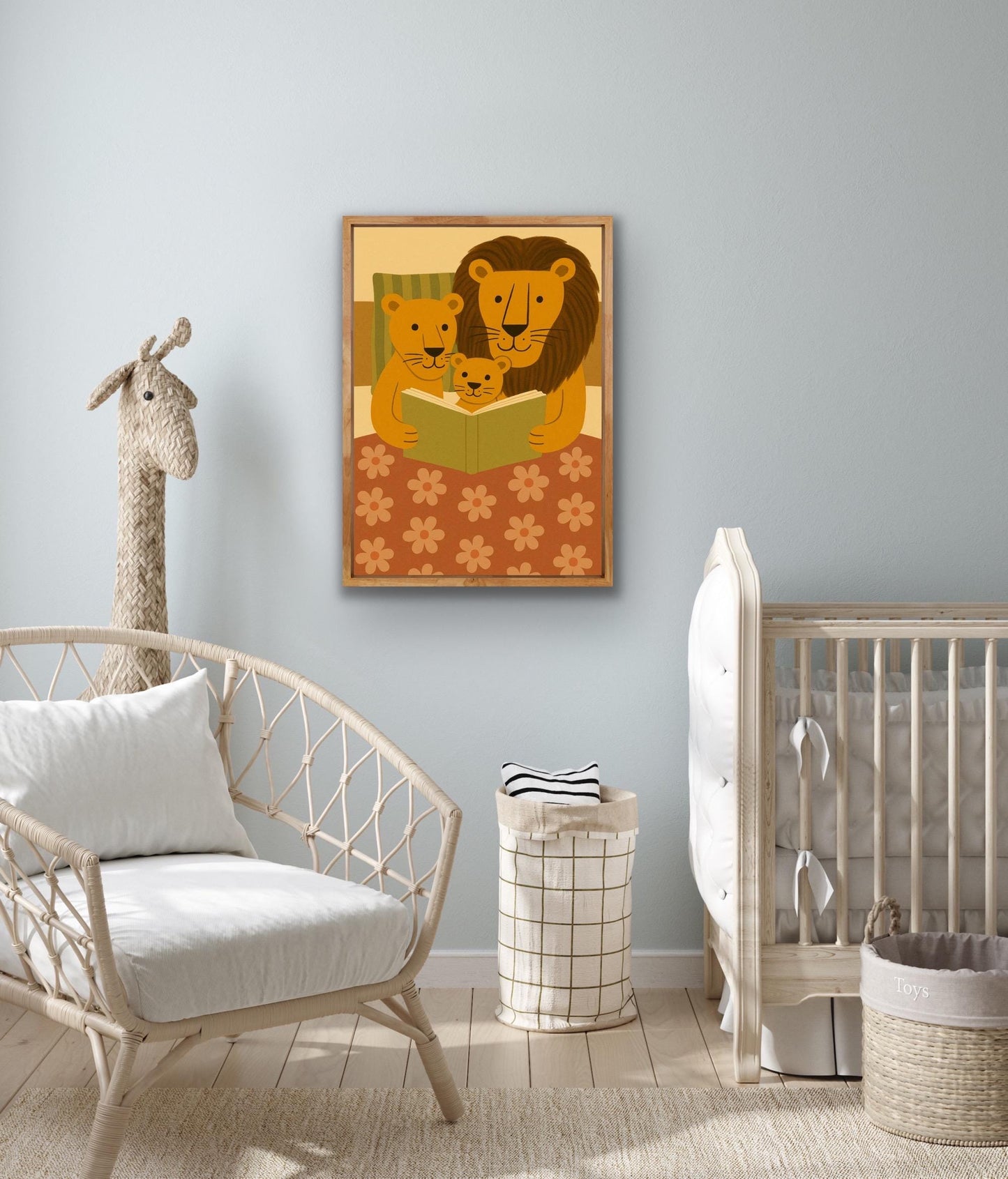 Lion Family Reading Print – Safari Animal Nursery Wall Art, Jungle Theme Bedroom Decor, Cute Animal Family Illustration