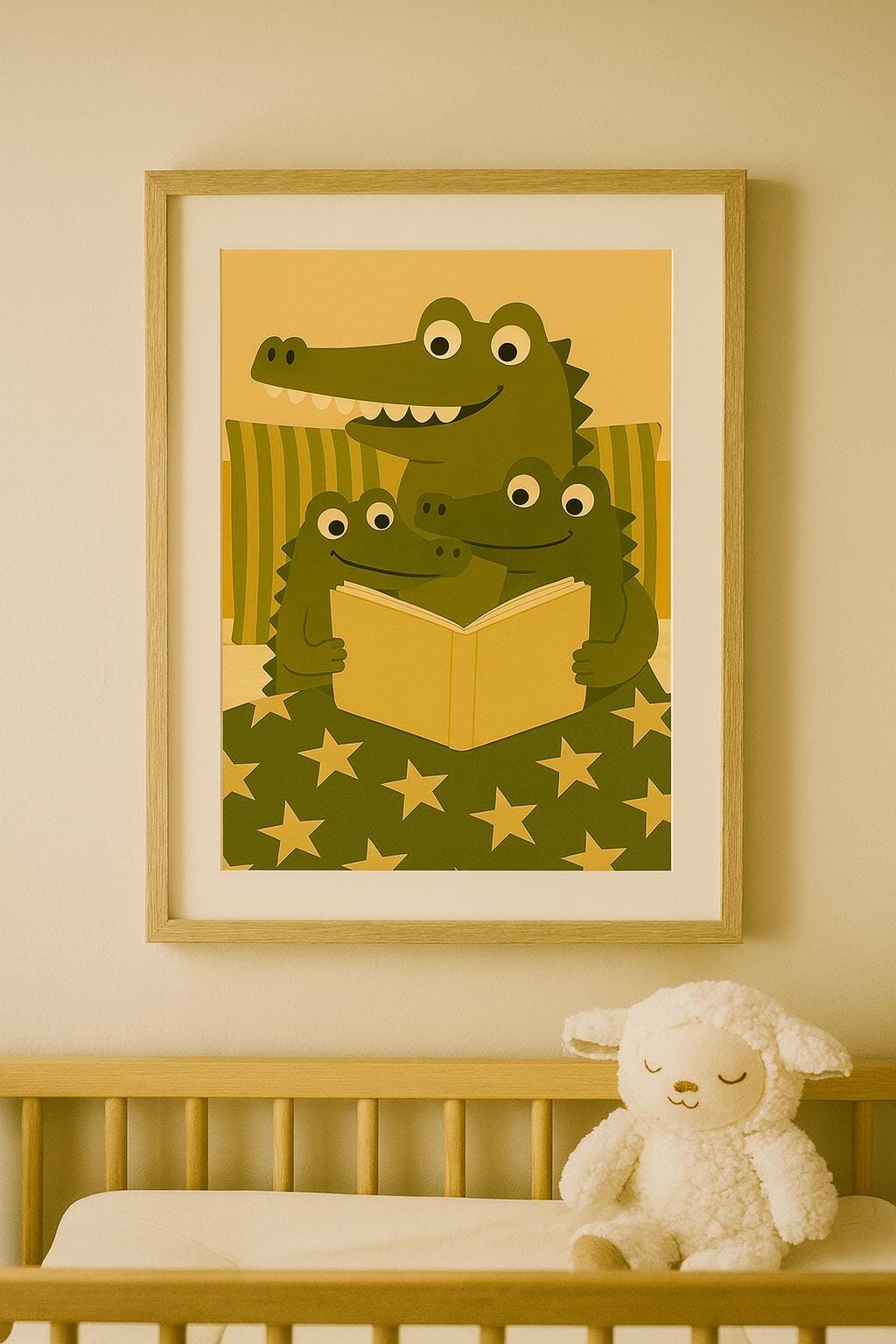 Crocodile Family Reading Print | Nursery Wall Art | Cute Animal Print for Kids Room | Storytime Crocodile Illustration | Nursery Decor