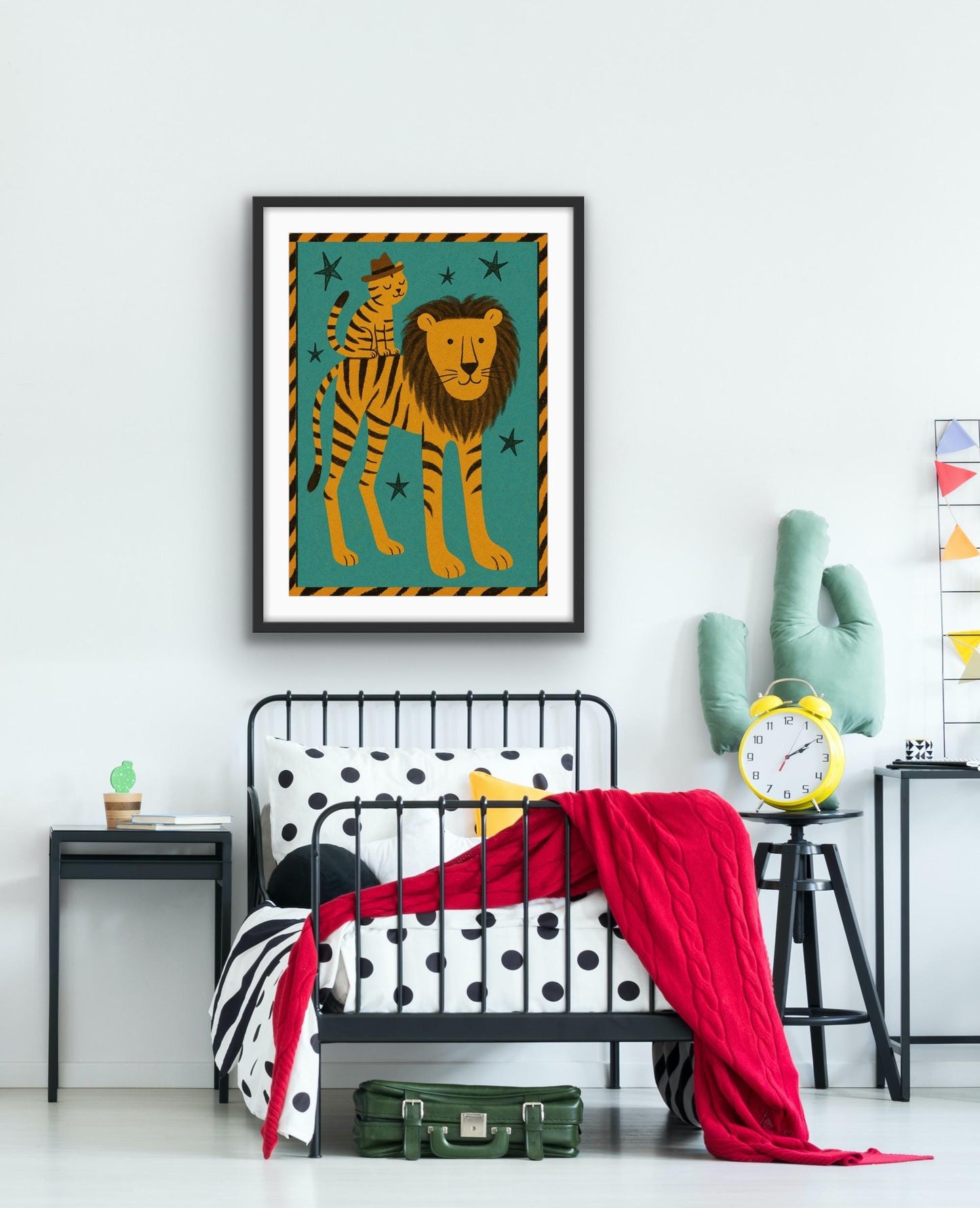 Quirky Lion Print | Retro Animal Wall Art | Kids Bedroom Decor | Whimsical Jungle Nursery Print | Bold Colourful Animal Illustration
