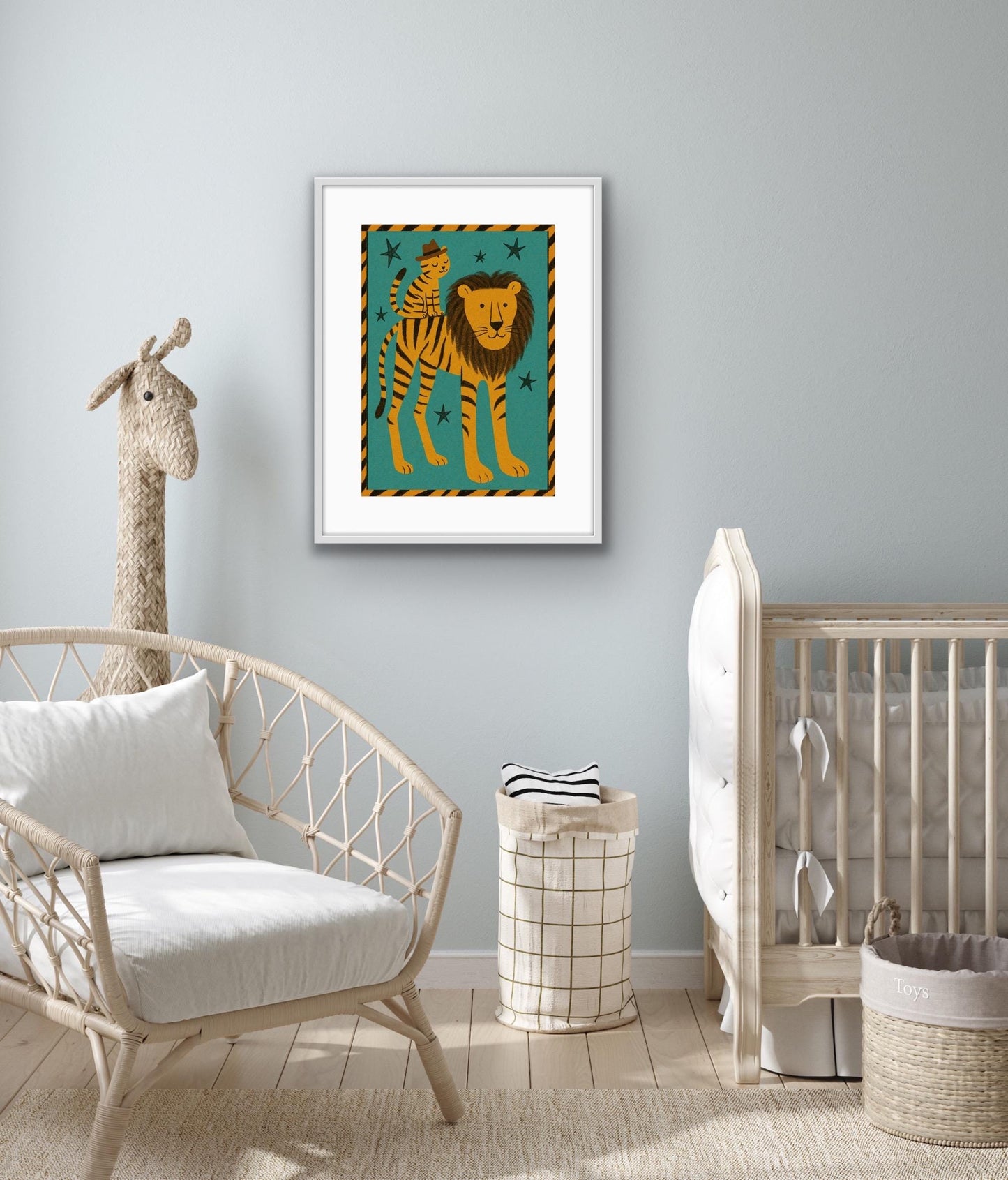 Quirky Lion Print | Retro Animal Wall Art | Kids Bedroom Decor | Whimsical Jungle Nursery Print | Bold Colourful Animal Illustration