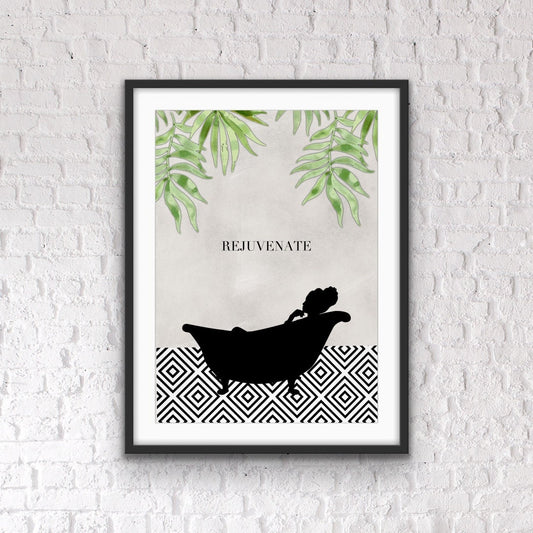 Quirky 'Rejuvenate' Bathroom Art Print: Tropical Decor