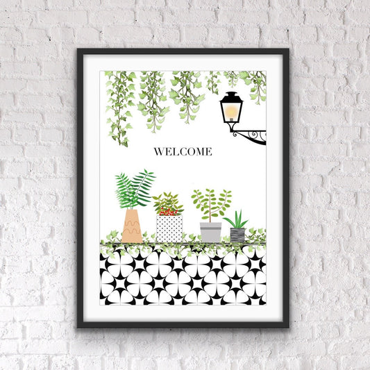 Hallway Welcome Print: Potted Plants Entryway Art
