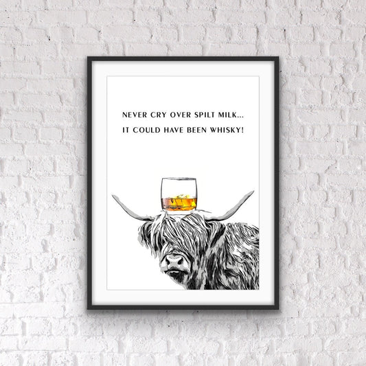 Whisky Highland Cow Bar Print: Funny Home Bar Poster