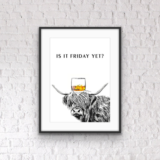 Highland Cow Office Print: Is It Friday Yet? Funny Home Decor