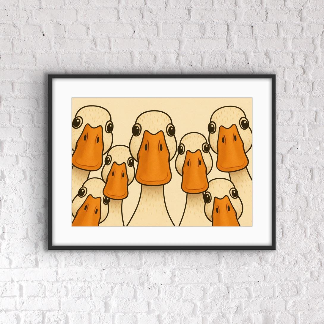 Nosey Ducks Print: Funny Quirky Animal Illustration, Farmhouse Decor