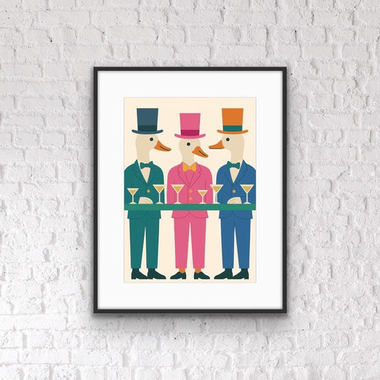 Dapper Ducks Bar Print: Whimsical Animal Art