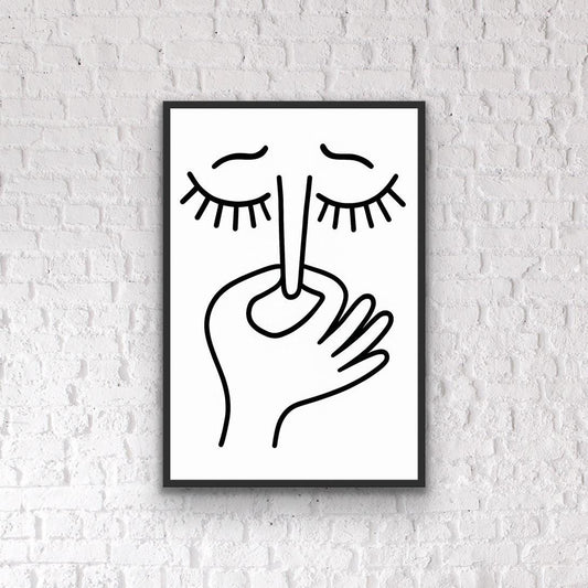 Funny Line Art Print: Stinky Face Holding Nose - Bathroom Humor
