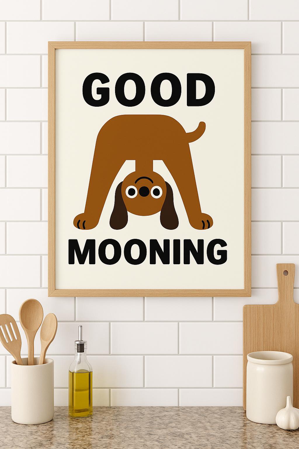 Good Mooning Dog Print: Humorous Kitchen Wall Art