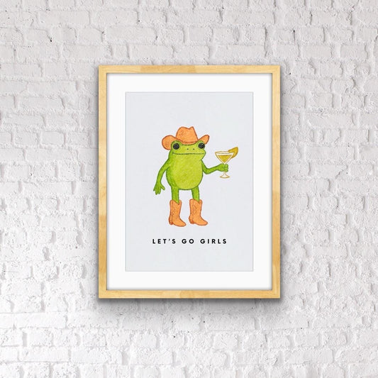 Funny Kitchen Wall Art – Cowgirl Frog Print “Let’s Go Girls” – Quirky Country Kitchen Decor, Western Animal Art, Farmhouse Frog Illustration