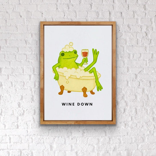 Funny Frog Bathroom Print: Quirky Wine Art
