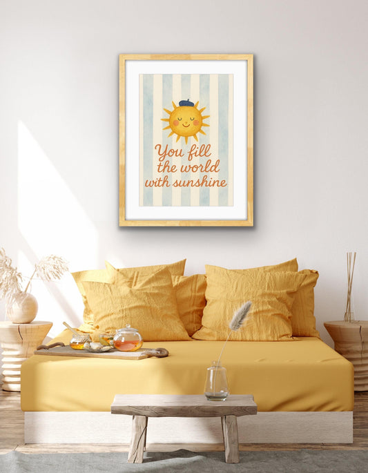 Self Care Wall Art Print – “You Fill the World with Sunshine” Quote | Positive Affirmation, Whimsical Sun Illustration, Mental Health & Well