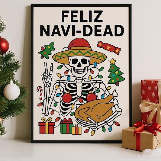 Feliz Navi-Dead Christmas Print: Funny Holiday Skeleton Art