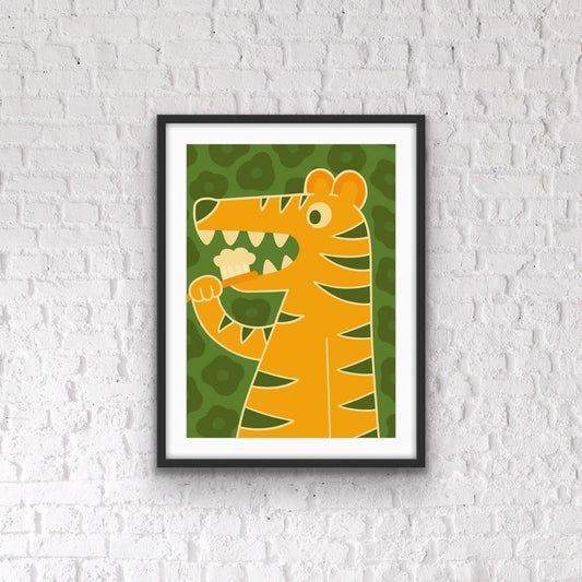 Playful Tiger Print: Funny Bathroom Wall Art, Kids Jungle Decor