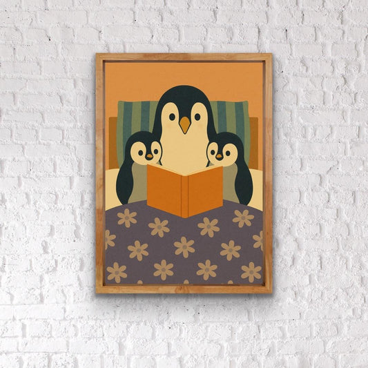 Penguin Family Reading Print | Nursery Wall Art | Cute Animal Illustration for Kids Room | Cosy Bedtime Penguin Print | Penguin wall decor