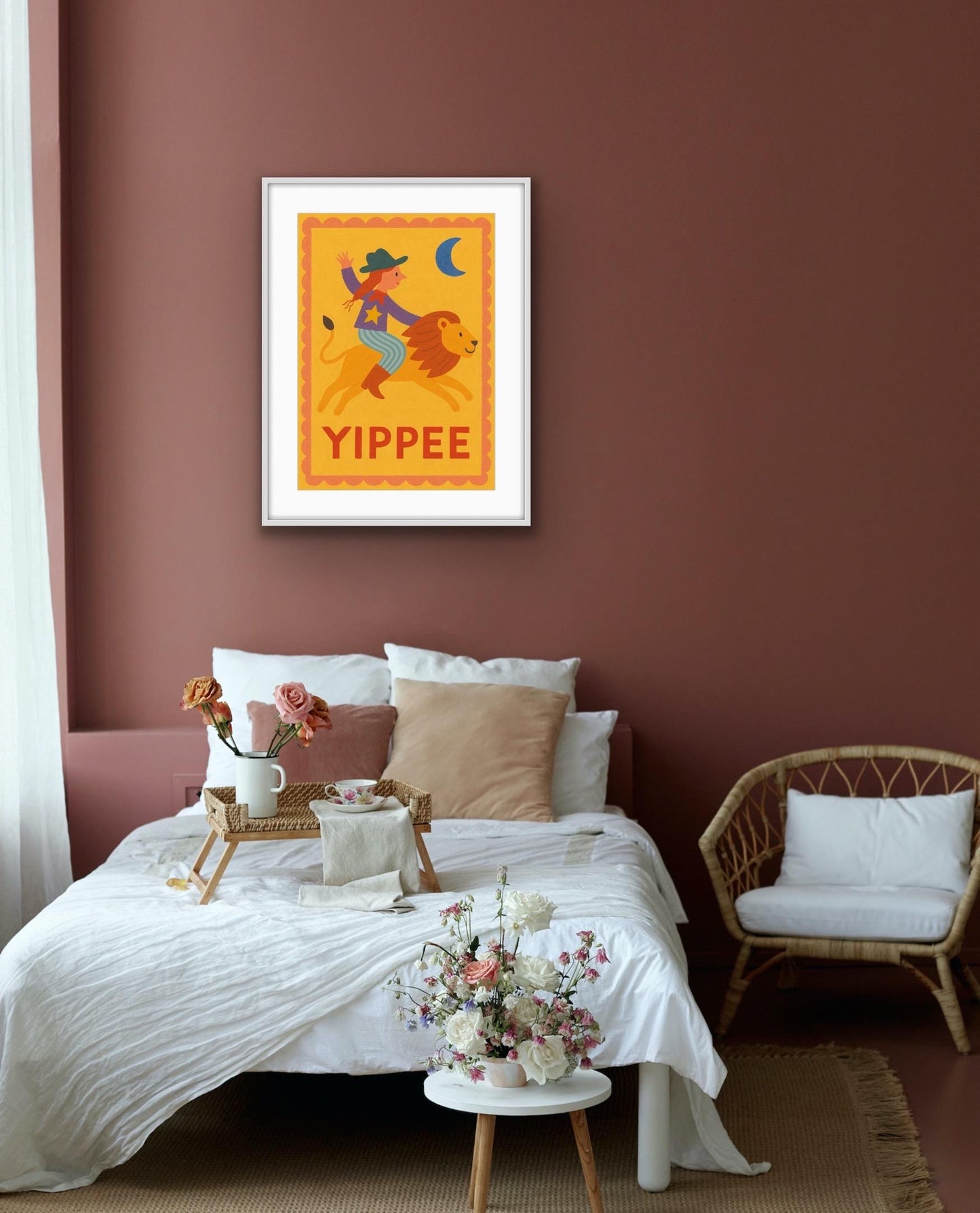 Yippee Cowgirl and Lion Print | Retro Kids Wall Art | Bold Colourful Nursery Print | Adventure Bedroom Decor | Western Style Kids Room
